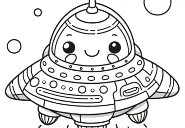 UFO mit Alien: Einfache Malvorlage für Kinder (Gratis)