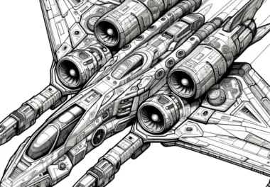 Futuristisches Raumschiff: Ausmalbild zum Download (Kostenlos)