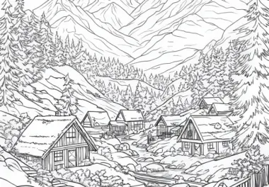 Berglandschaft Wimmelbild zum Ausmalen (Gratis)