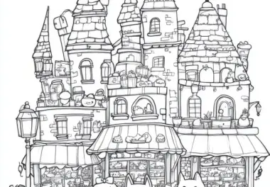 Fantastische Burg: Wimmelbild zum Ausmalen (Gratis)