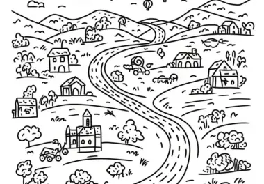 Landschaft mit vielen Häusern: Wimmelbild zum Download (Kostenlos)