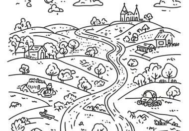 Landschaft, Straße und Häuser: Wimmelbild zum Herunterladen (Kostenlos)