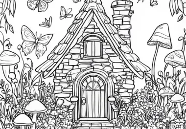 Zwergenhaus als Wimmelbild: Zauberhaftes Ausmalbild zum Herunterladen (Kostenlos)