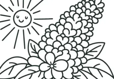 Fliederblüten in der Sonne: Ausmalbild für Kinder (Gratis)