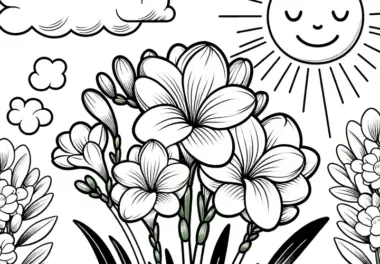 Freesien Blume mit Blüten als Ausmalbild kostenlos herunterladen