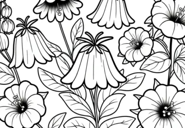Glockenblumen in voller Blüte: Ausmalbild zum Download (Gratis)
