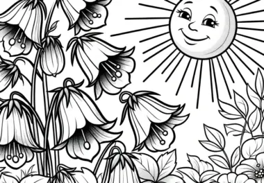 Glockenblumen Blüten im Sonnenschein als Ausmalbild: Gratis zum Download