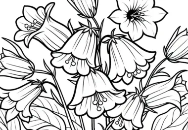 Glockenblumen Blüten zum Ausmalen: Einfache Malvorlage zum Download (Gratis)