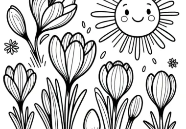 Krokusblüten im Sonnenschein als Ausmalbild (Kostenlos)
