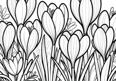 Krokusse: Blumen Bild zum Ausmalen (Gratis)