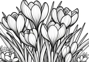 Krokusse in Blüte: Malvorlage zum Herunterladen (Kostenlos)