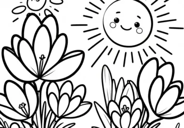 Krokusse in der Frühlingssonne: Einfache Malvorlage für Kinder (Kostenlos)