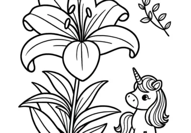 Lilie und Einhorn: Einfache Malvorlage für Kinder (Gratis)