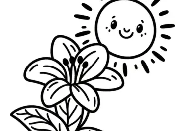 Lilienblüte in der warmen Sonne: Einfache Malvorlage zum Download (Gratis)