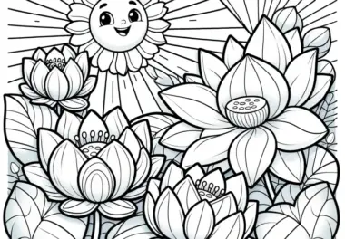 Lotusblumen in der strahlenden Sonne: Gratis Malvorlage