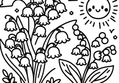 Maiglöckchen und lachende Sonne: Einfache Malvorlage für Kinder (Gratis)