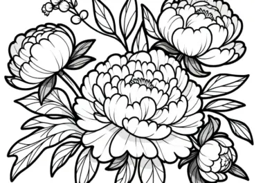Elegante Pfingstrosen Blüten zum Ausmalen (Kostenlos)