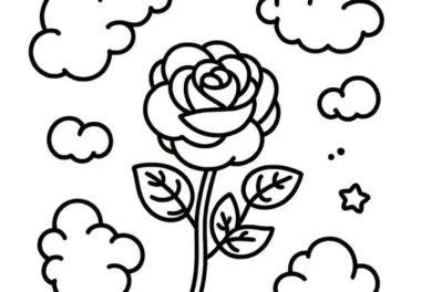 Rose und Wolken: Einfache Malvorlage für Kinder (Kostenlos)
