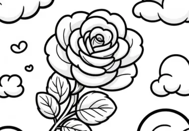 Eine Rose zwischen Wolken als Malvorlage (Gratis)