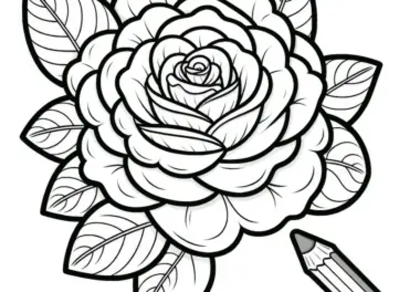 Elegante Rosenblüte als Malvorlage (Kostenlos)