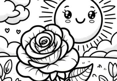 Rosenblüte in der Sommerlandschaft als Ausmalbild (Gratis)