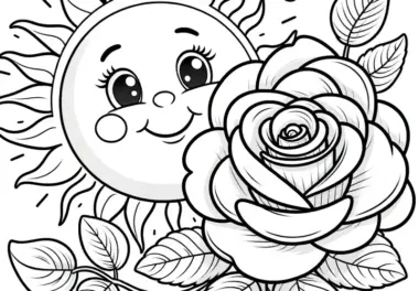 Rosenblüte in der Sonne: Kostenloses Ausmalbild