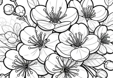 Kirschblüten: Realistische Malvorlage (Gratis)