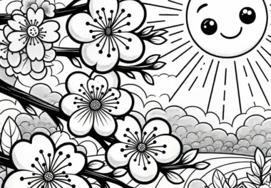 Kirschblüten in der Sonne: Kostenlose Malvorlage