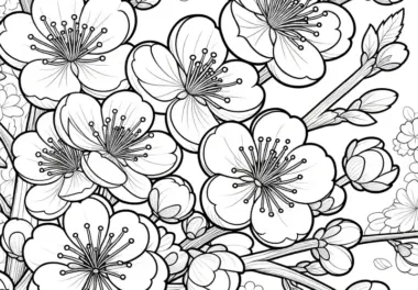 Kirschblüten: Realistisches Ausmalbild (Kostenlos)