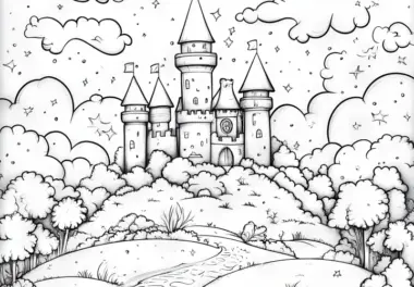 Märchenschloss im Dickicht: Fantasievolles Ausmalbild zum Download (Gratis)