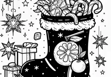 Nikolausstiefel mit Süßigkeiten: Kostenloses Adventskalender-Ausmalbild