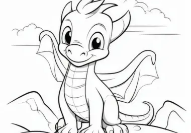 Drache auf Felsen: Ausmalbild zum Herunterladen (Kostenlos)