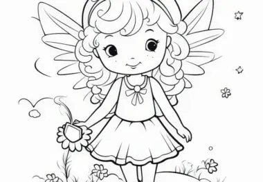 Niedliche Fee und kleine Sterne: Malvorlage zum Download (Gratis)