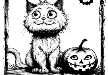 Halloween Kürbis und Katze zum Ausmalen (Kostenlos)