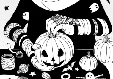 Halloween Kürbis wird vorbereitet: Ausmalbild zum Herunterladen (Gratis)