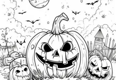 Halloween Kürbisse in der Nacht: Gratis Malvorlage