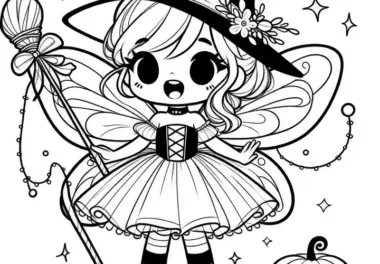Halloween Kostüm Fee: Einfache Malvorlage (Gratis)