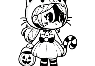 Halloween Kostüm Katze: Einfaches Ausmalbild zum Download (Kostenlos)