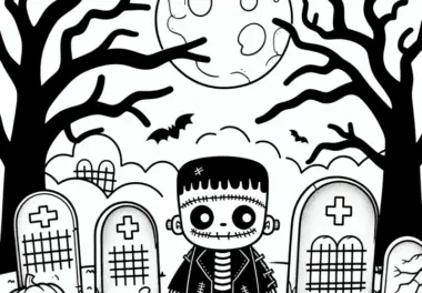 Halloween Kostüm Monster auf Friedhof: Malvorlage kostenlos zum Herunterladen