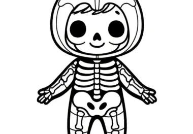 Halloween Kostüm Skelett: Einfache Malvorlage (Kostenlos)