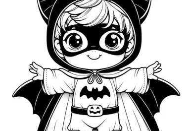 Halloween Kostüm Superheldin: Ausmalbild kostenlos zum Download