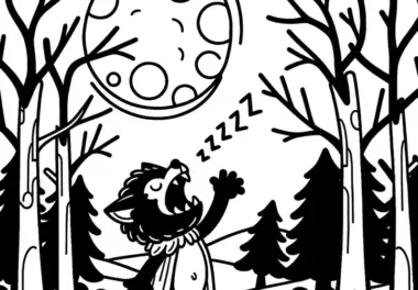 Halloween Kostüm Werwolf im Wald: Ausmalbild zum Download (Gratis)