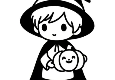 Halloween Kostüm: Kleiner Zauberer als einfaches Ausmalbild (Gratis)
