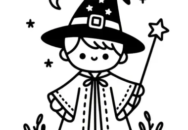 Halloween Kostüm Zauberer: Einfache kostenlose Malvorlage