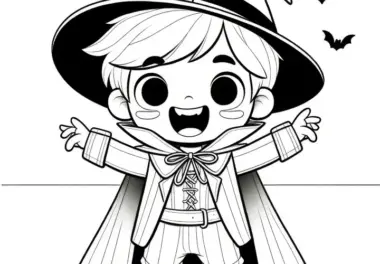 Halloween Kostüm: Fröhlicher Zauberer als Malvorlage zum Ausdrucken (Gratis)