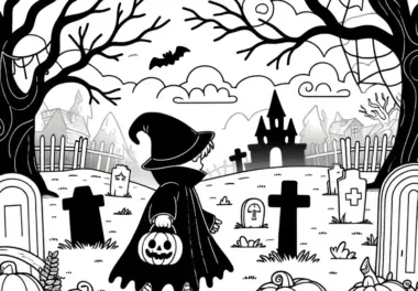 Auf dem Friedhof: gruselige Halloween-Bilder zum Ausmalen