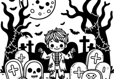 Monster auf Friedhof: Halloween Malvorlage zum Herunterladen (Kostenlos)