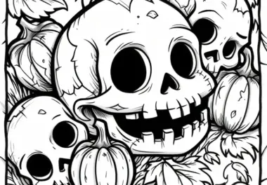 Gruselige Totenköpfe zu Halloween: Malvorlage zum Herunterladen (Kostenlos)