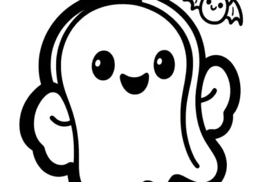 Kostenloses Halloween Ausmalbild: Geist und Fledermaus