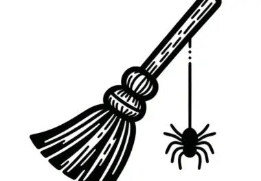 Hexenbesen mit Spinne als Halloween Malvorlage: Kostenlos zum Download